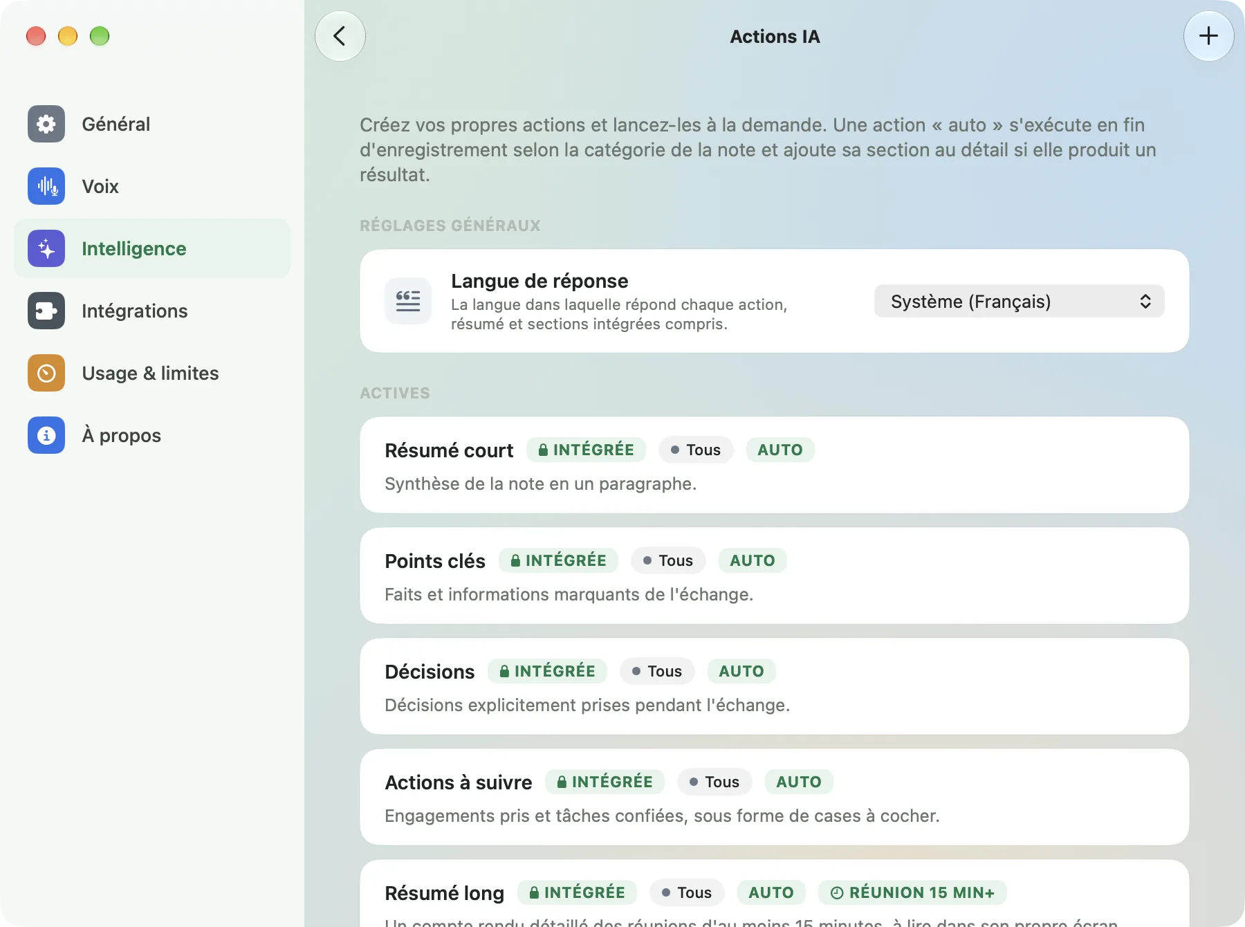 Configuration des actions IA dans VoiceOvya