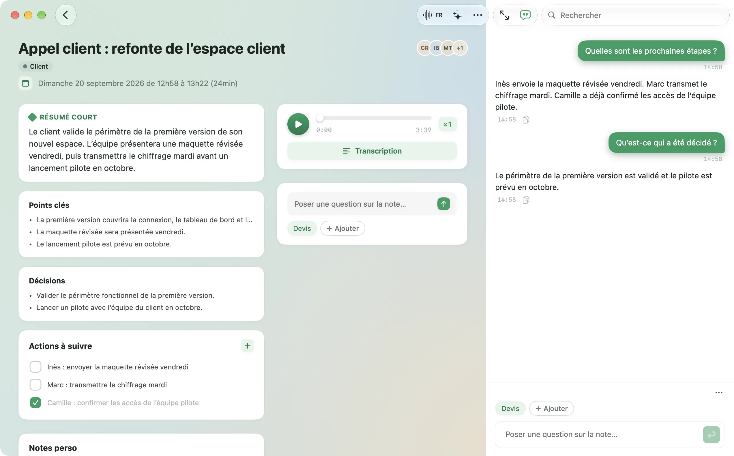 Assistant IA VoiceOvya dans une réunion